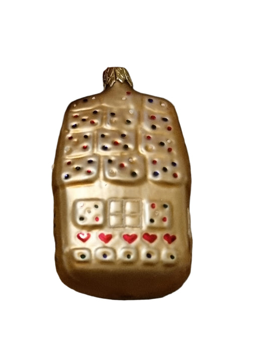 European Glass Christmas ornament of a House | Gingerbread with Hearts (N)