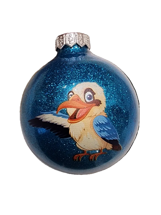European Glass Christmas ornament of a Bauble | Cartoon Kookaburras (K)
