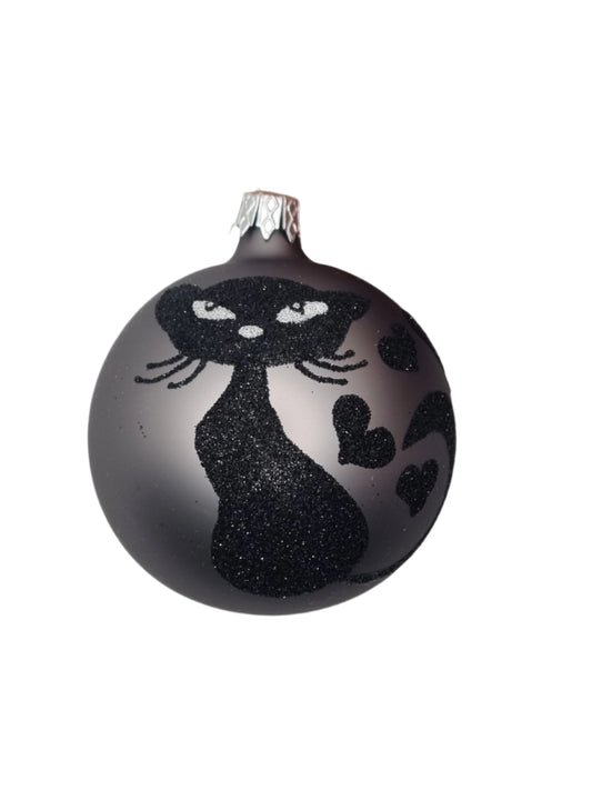 European Glass Christmas ornament of a Baubles | Glitter Cat (K)