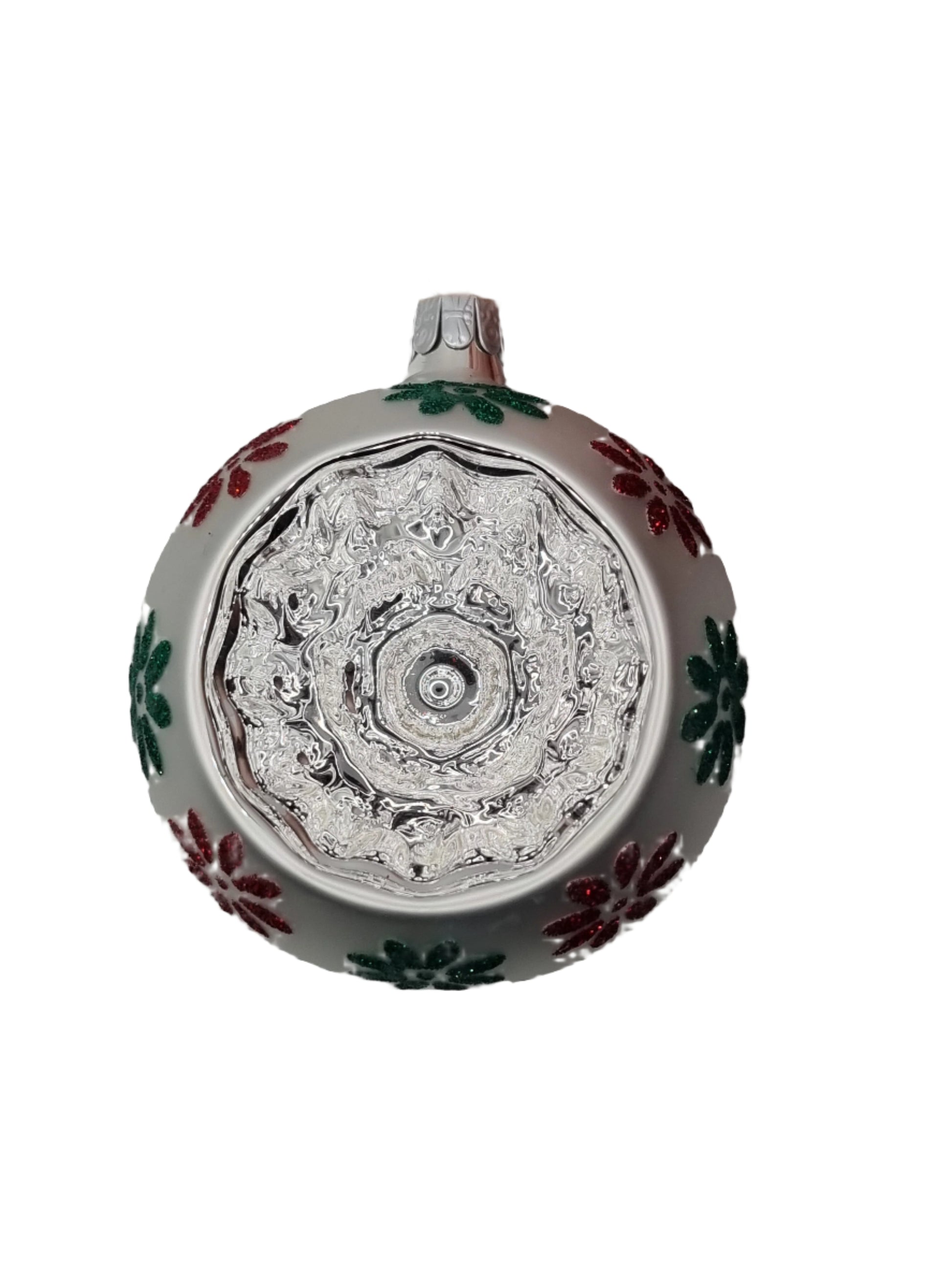 European Glass Christmas ornament of a Bauble | Traditional Reflector with Silver Indent (E)