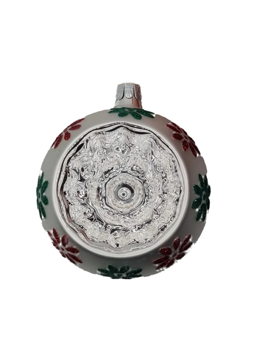 European Glass Christmas ornament of a Bauble | Traditional Reflector with Silver Indent (E)