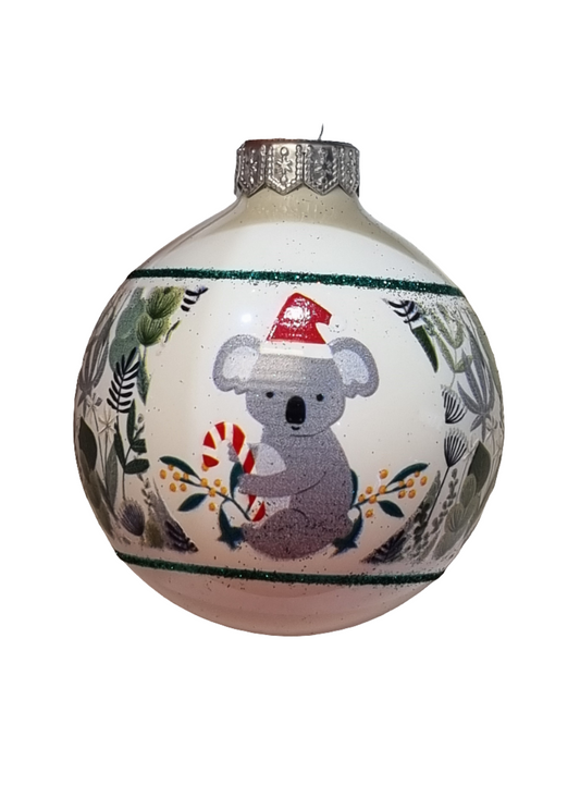 European Glass Christmas ornament of a Bauble | Koala with Santa Hat (I)