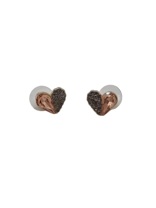 European Glass Christmas ornament of a Small Pink and Silver Crystal Heart Studs | Earrings