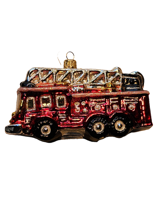 European Glass Christmas ornament of a Firetruck (X)