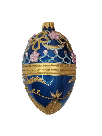 European Glass Christmas ornament of a Glass Eggs | Blue Faberge Style Easter Eggs (R)