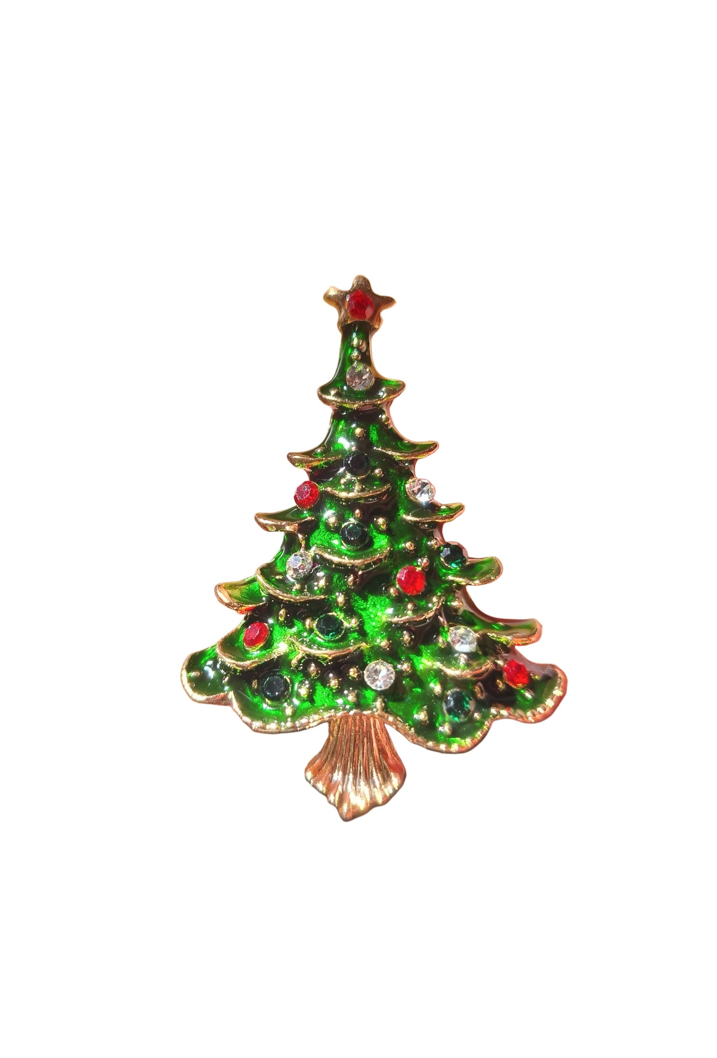 Green Christmas Tree with Red and Silver Crystals | Brooch III