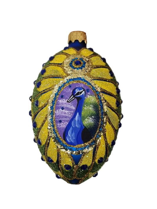 European Glass Christmas ornament of a Glass Eggs | Peacock Faberge Style Eggs (S)