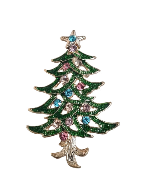 Spiky Christmas Tree with Colourful Crystals | Brooch V