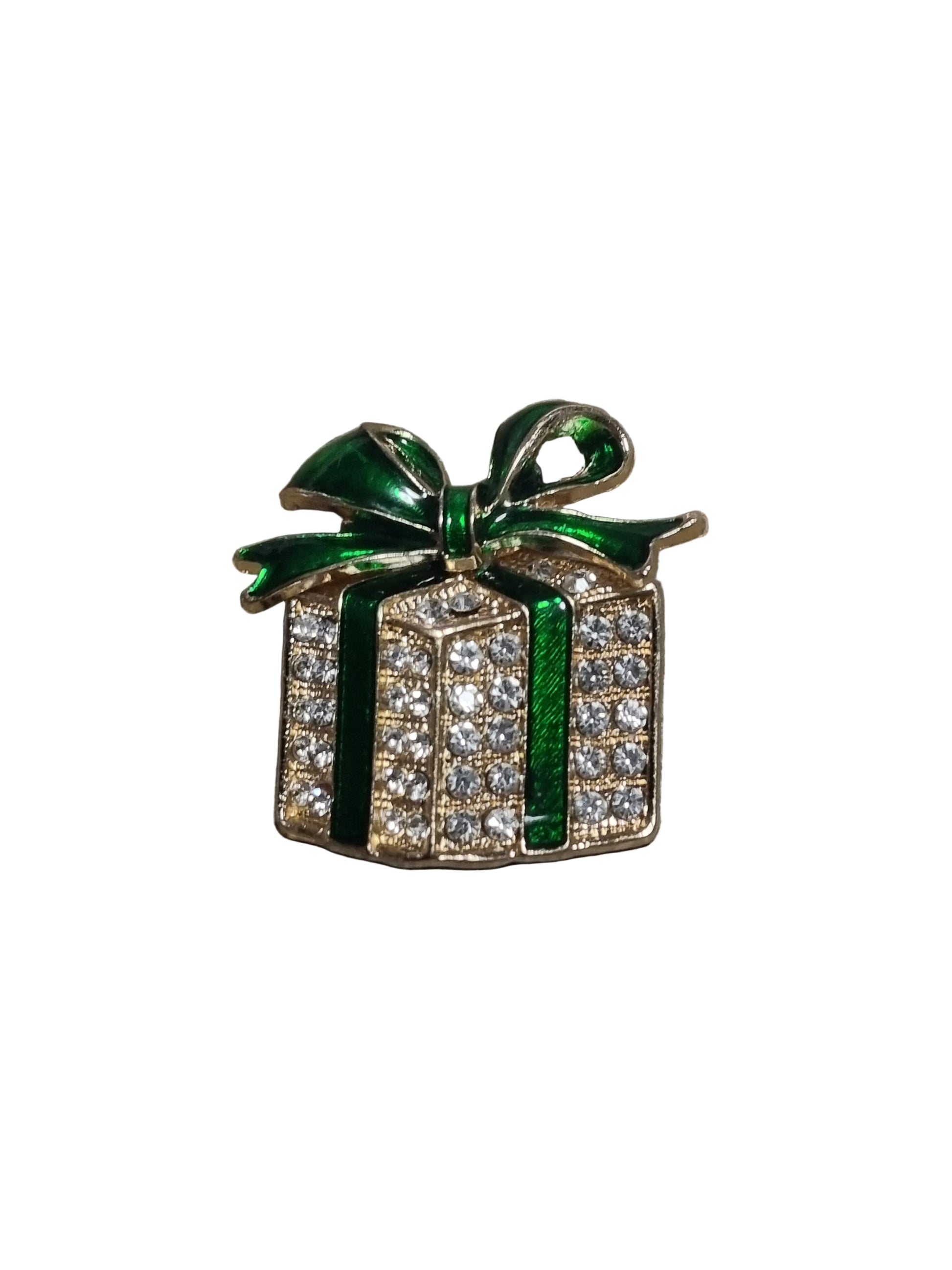 Brooch with green ribbon and diamond-like stones