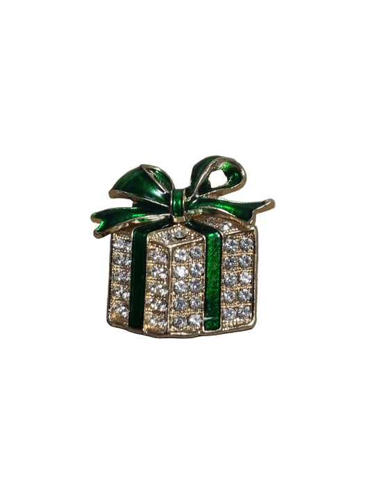 Brooch with green ribbon and diamond-like stones