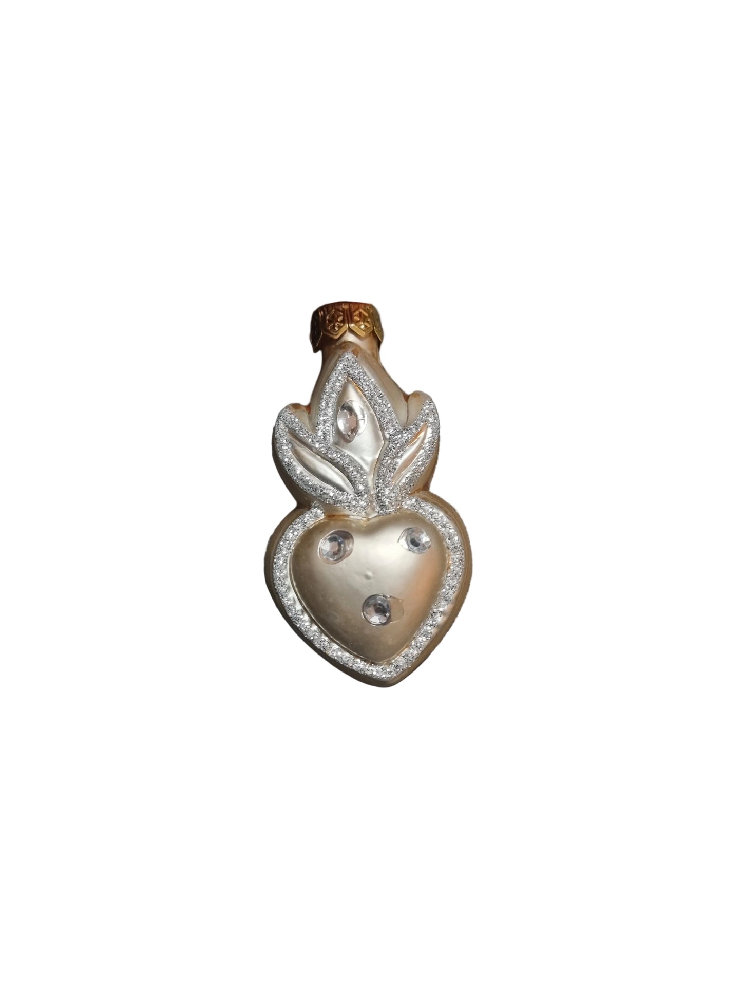 Decorative glass heart-shaped ornament with intricate details