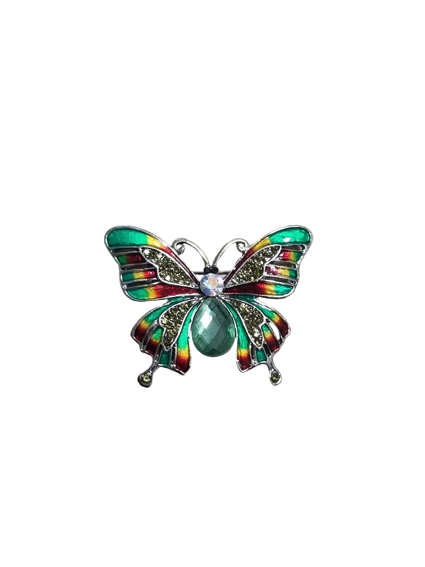 Butterfly-shaped brooch with multicolored wings 