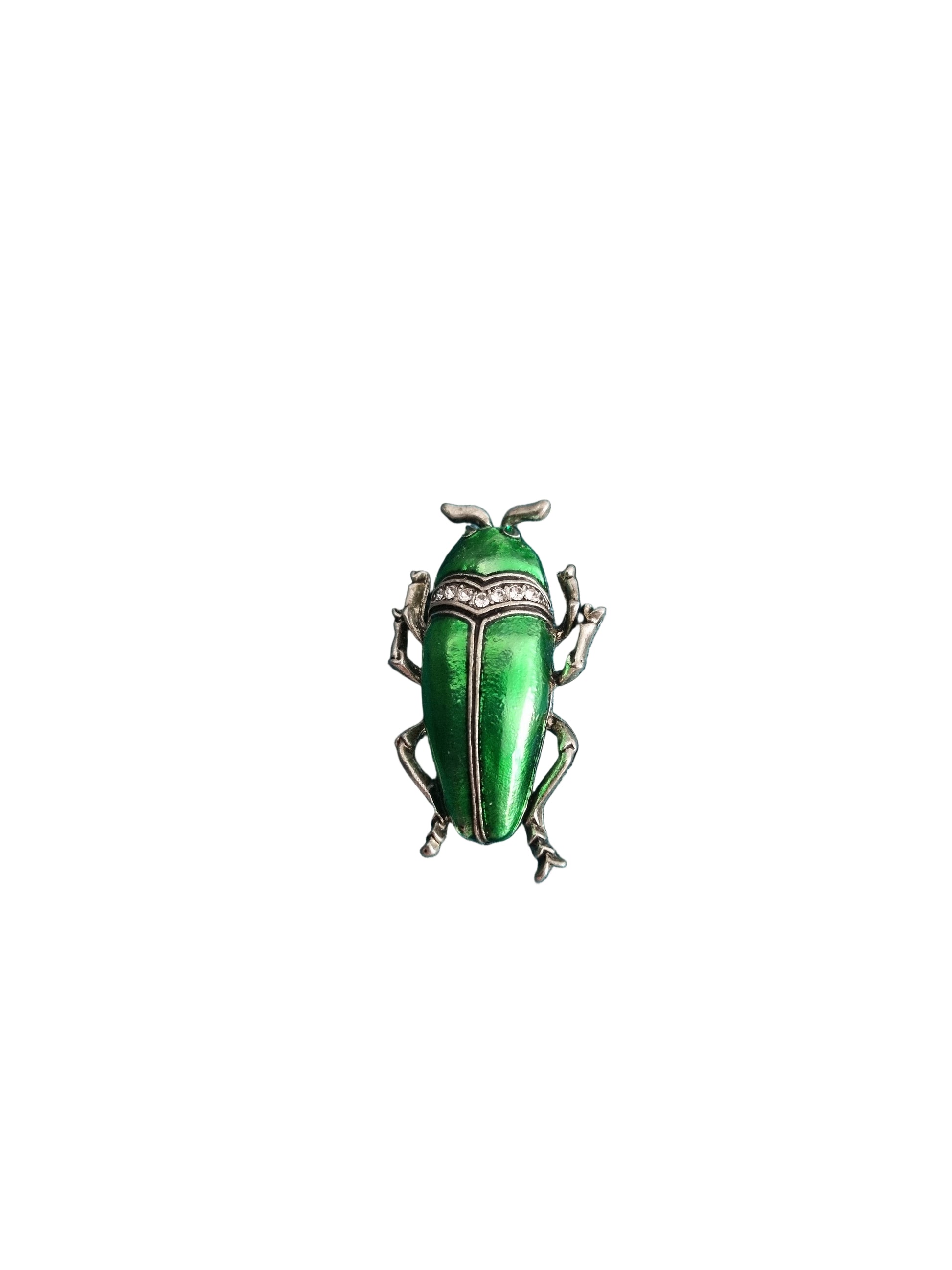 Brass and enamel brooch from Jablonec, Czech, Europe of a green scarab beetle