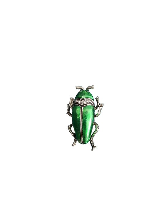 Brass and enamel brooch from Jablonec, Czech, Europe of a green scarab beetle