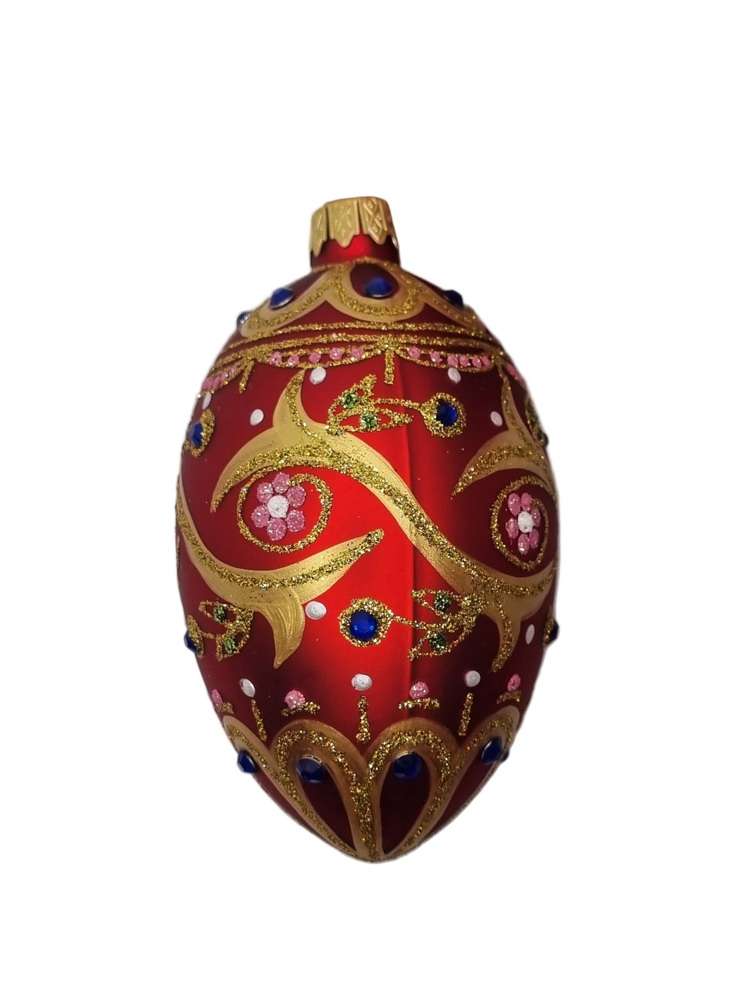 European Glass Christmas ornament of a Glass Eggs | Red Faberge Style Easter Eggs (S)