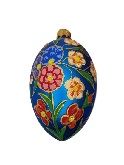 European Glass Christmas ornament of a Glass Eggs | Blue Faberge Style Easter Eggs (R)