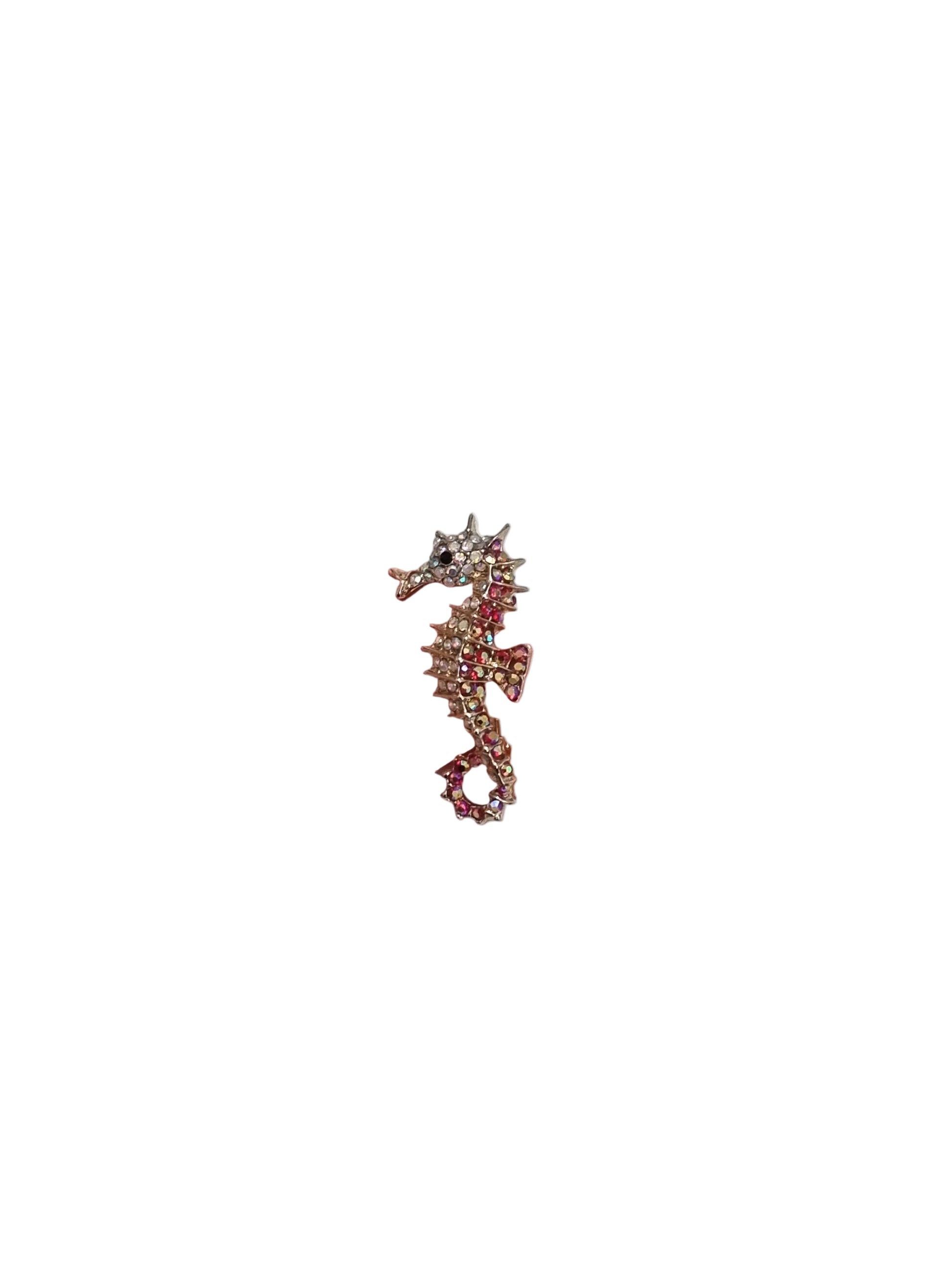 Pink seahorse crystal brooch