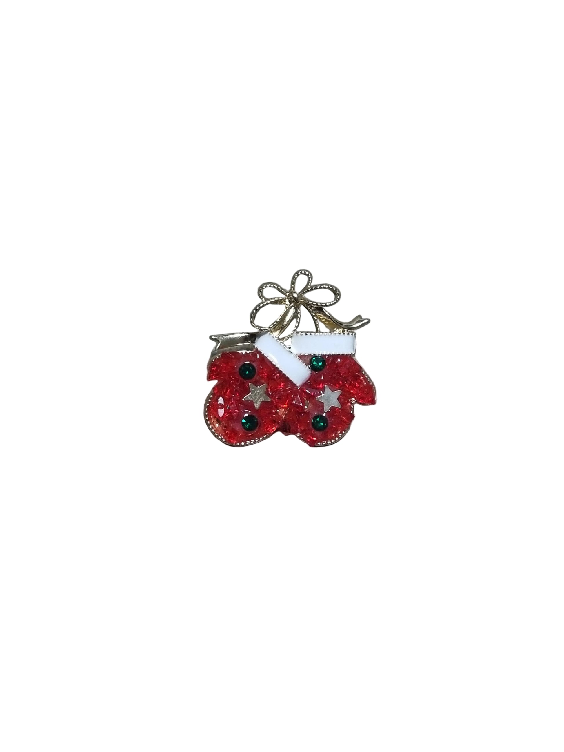 Red mittens brooch with white tops 