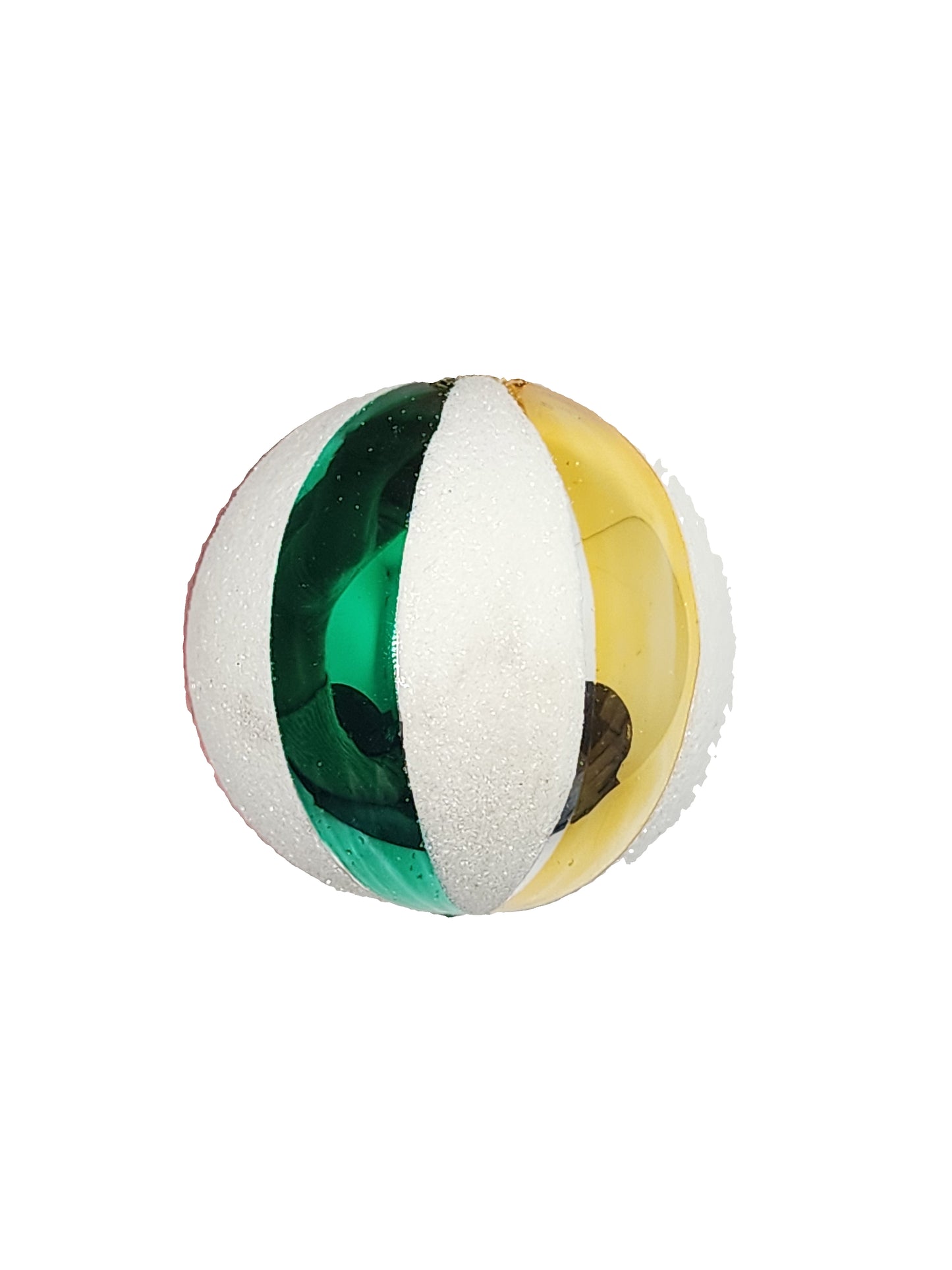 Decorative ornament with gold, white, and green colors on a light gray background.