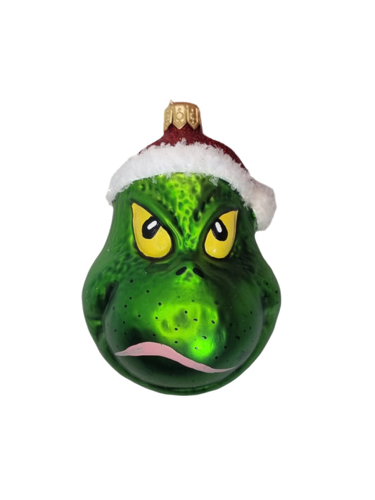 European Glass Christmas ornament of a Grinch Head Bauble (P)