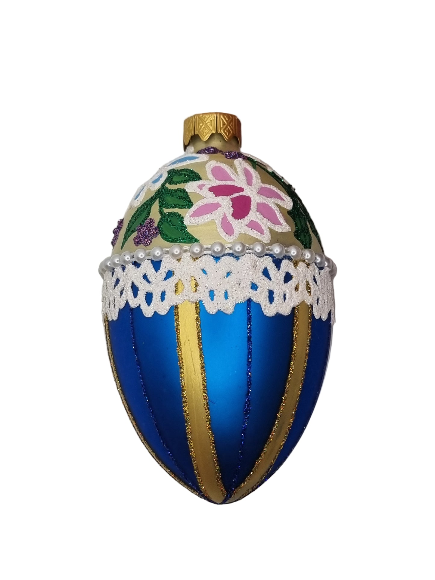 European Glass Christmas ornament of a Glass Eggs | Blue Faberge Style Easter Eggs (S)