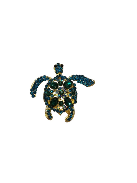 Jeweled turtle brooch with green and blue stones 