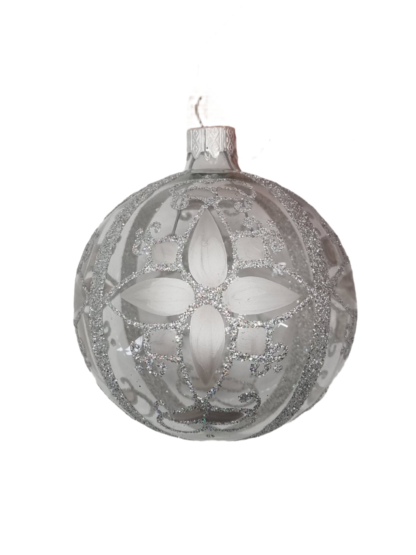 European Glass Christmas ornament of a Bauble | Clear with White Frosted Patterns (K)