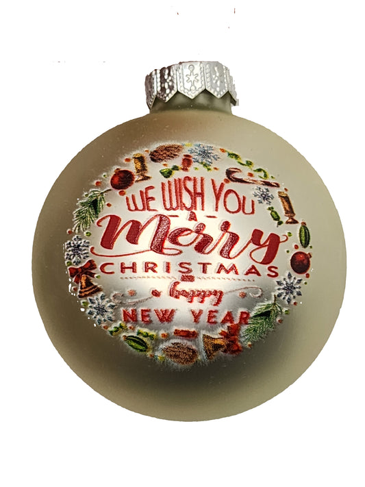 Decorative Christmas ornament with festive text and QR code