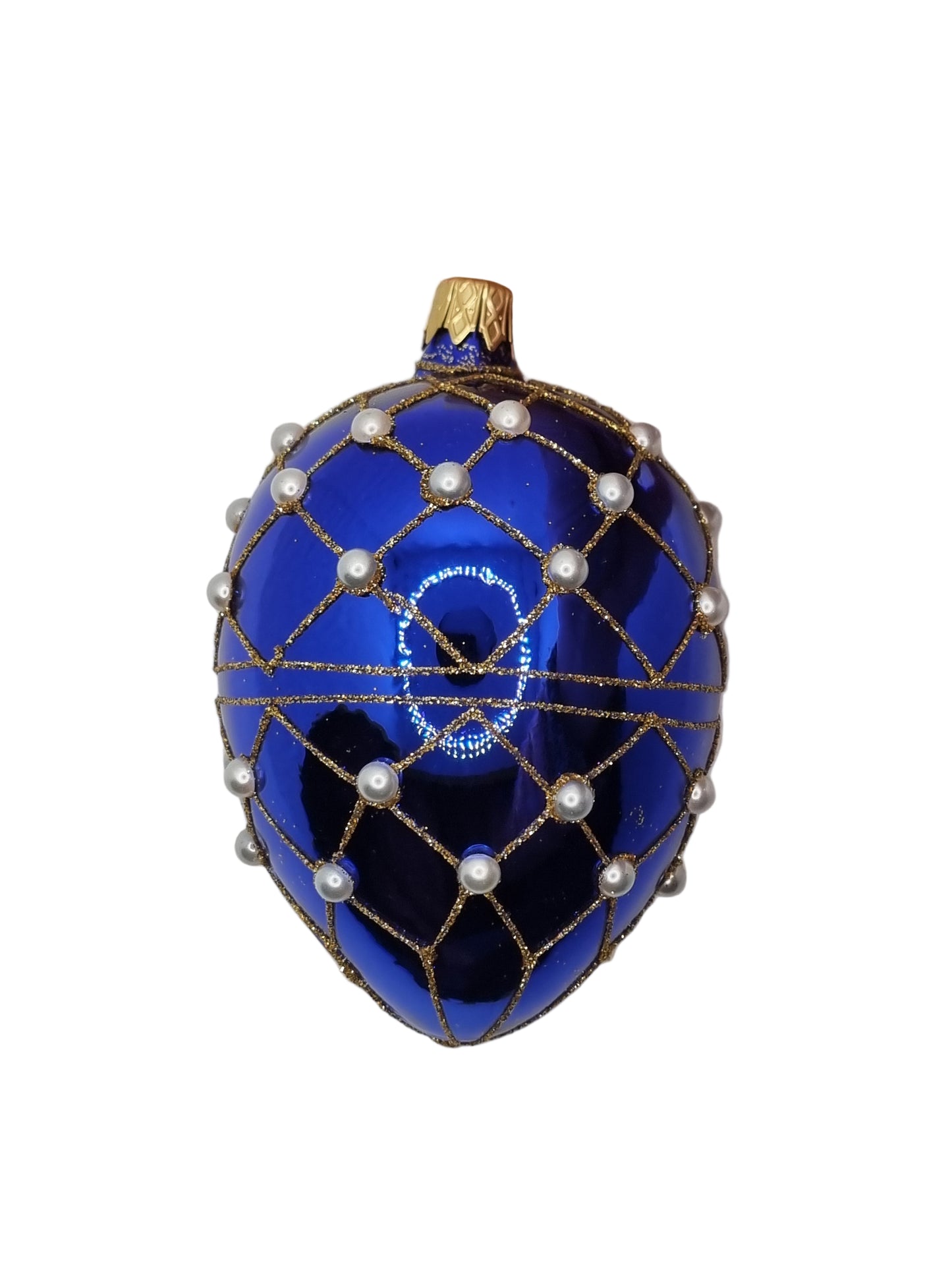 European Glass Christmas ornament of a Glass Eggs | Blue Faberge Style Easter Eggs (S)