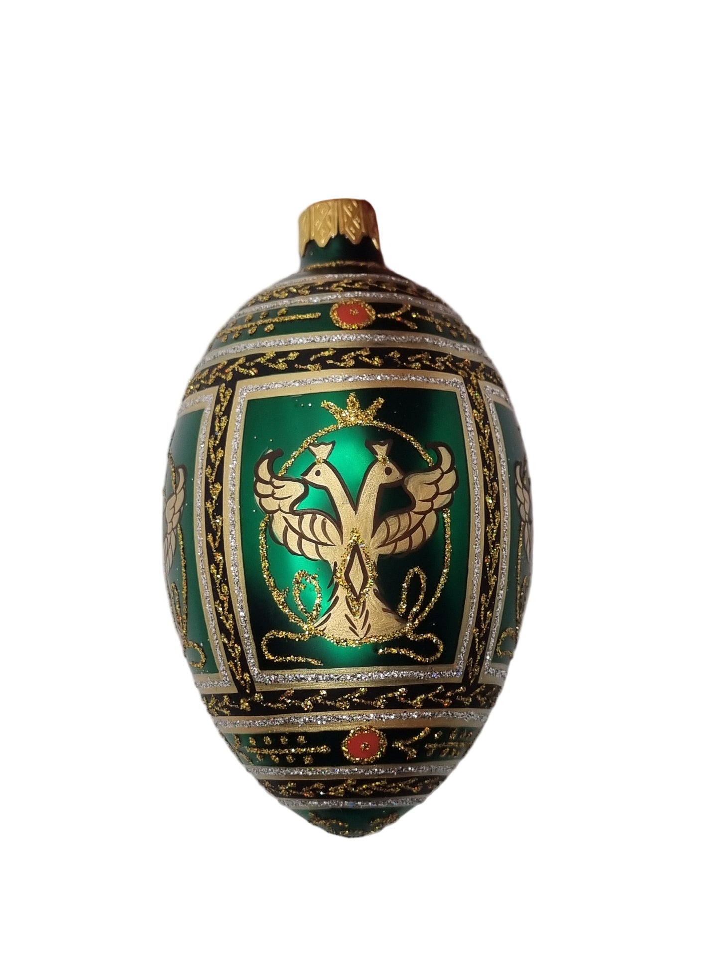 European Glass Christmas ornament of a Glass Eggs | Green Faberge Style Easter Eggs (S)