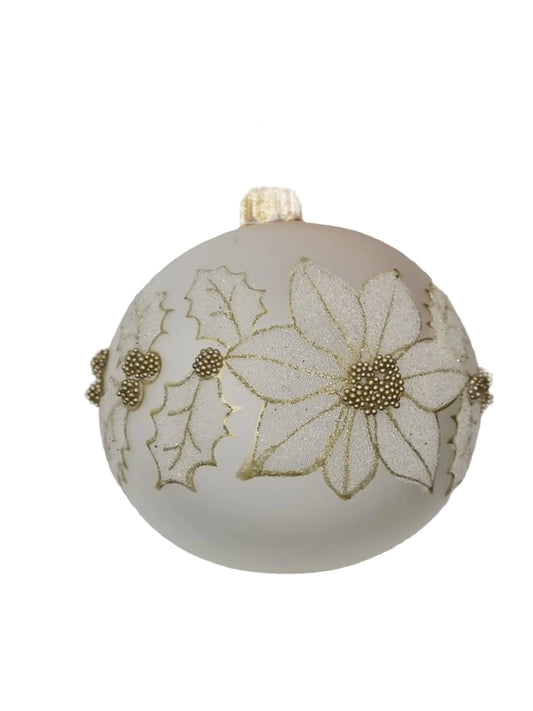 European Glass Christmas ornament of a Bauble | Frosted with Flowers (J)