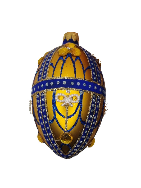 European Glass Christmas ornament of a Glass Eggs | Gold Faberge Style Eggs (R)
