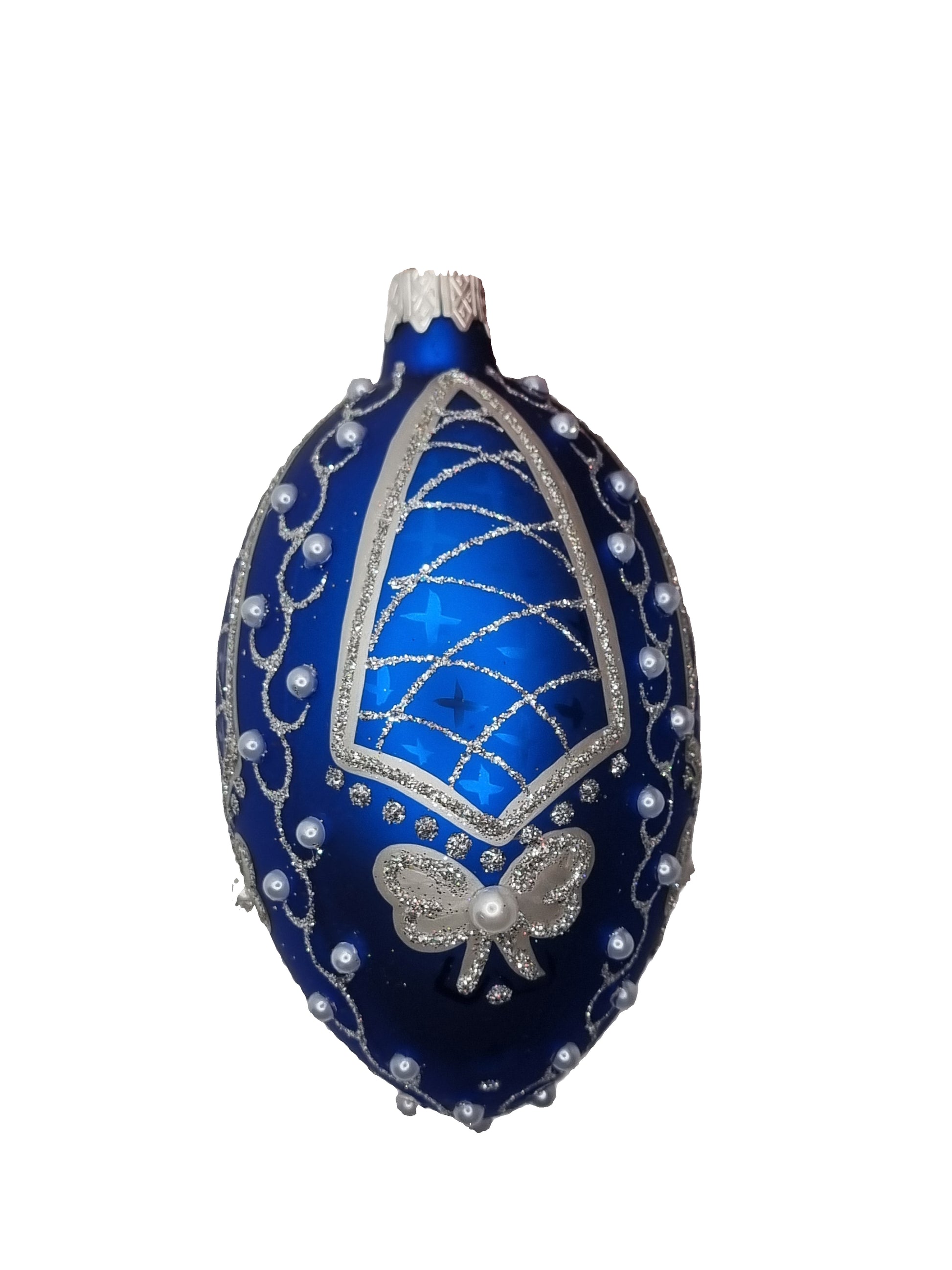 European Glass Christmas ornament of a Glass Eggs | Blue Faberge Style Easter Eggs (R)