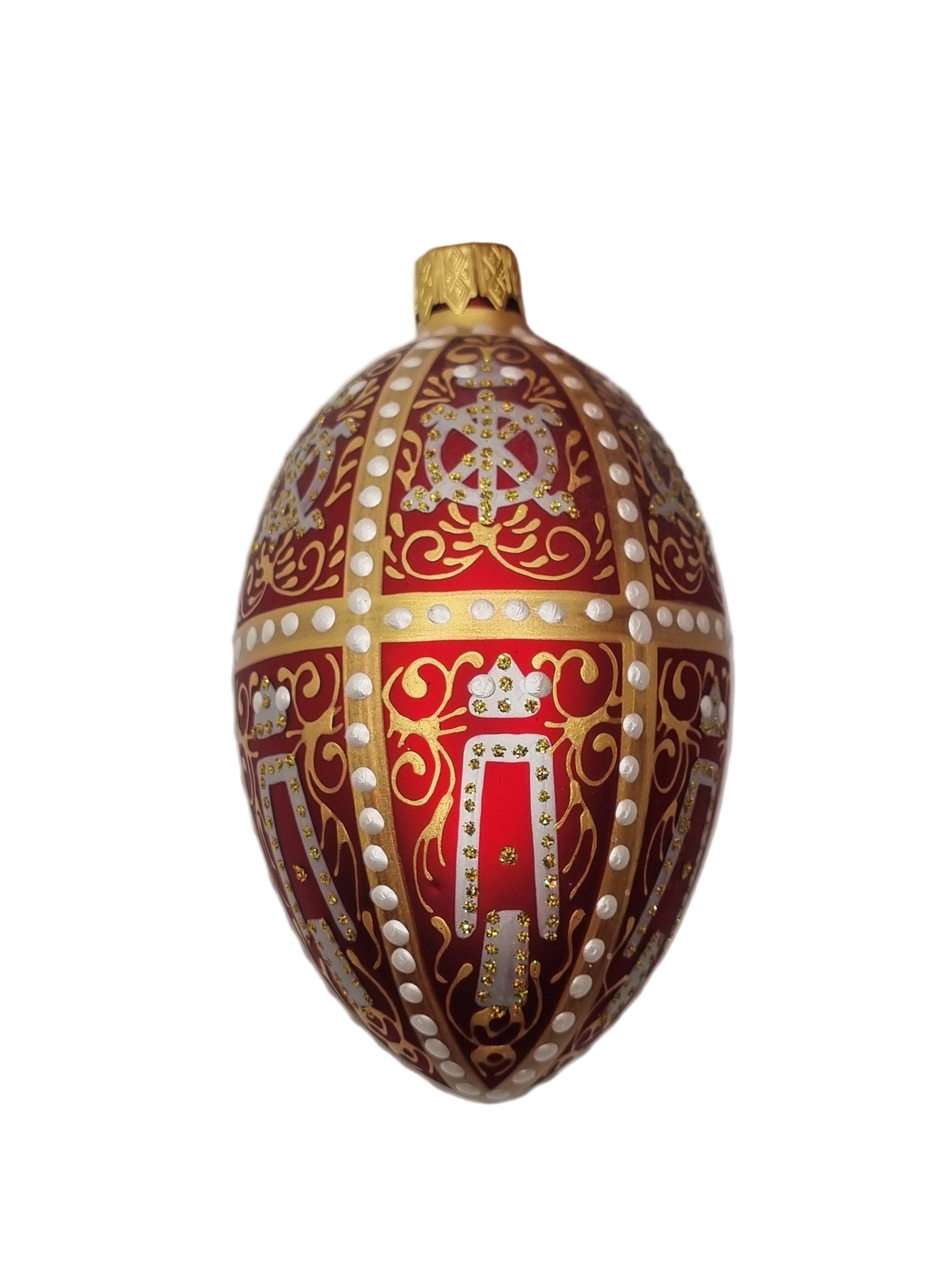 European Glass Christmas ornament of a Glass Eggs | Red Faberge Style Easter Eggs (S)