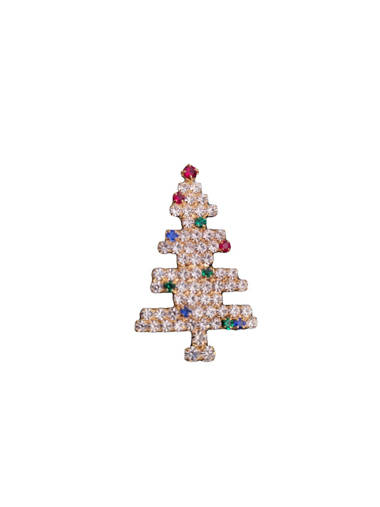 European preciosa Crystal christmas tree brooch from Jablonec wiht red, blue and green crystal baubles and a red top