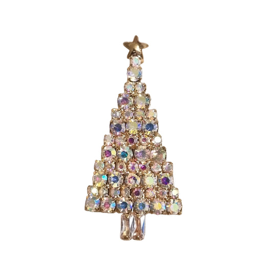 Tall Narrow Christmas Tree with Silver Crystals | Brooch V