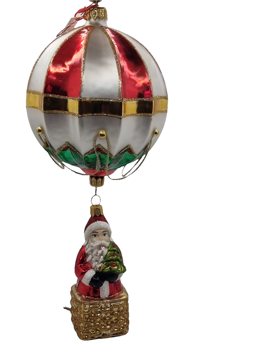 European Glass Christmas ornament of a Santa | in Hot Air Balloon (Y)