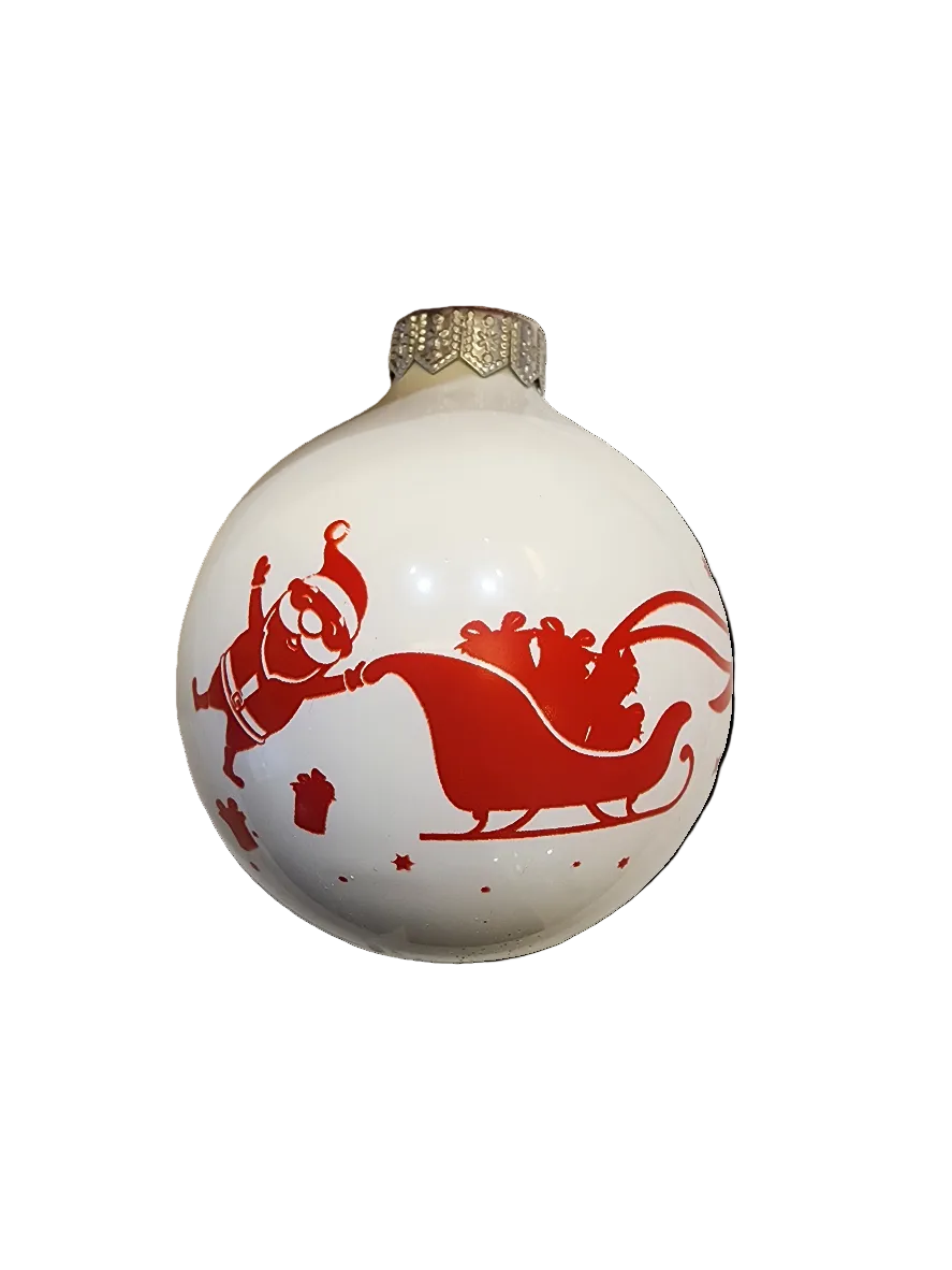 European Glass Christmas ornament of a Bauble | White with Santa's Sleigh & Kangaroos (I)