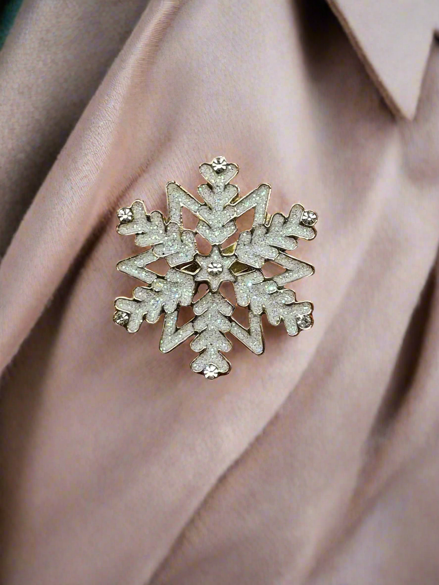 European Glass Christmas ornament of a White Snowflake | Brooch V